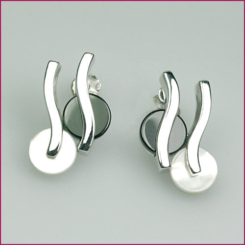 925 Silber Ohrstecker mit Perlmutt und Onyx