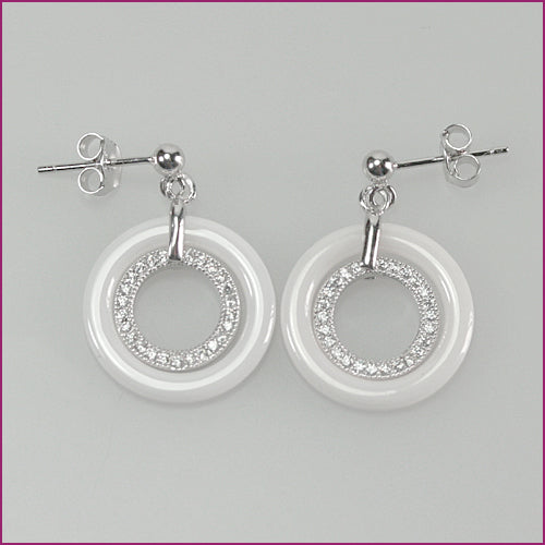 926 Silber Ohrstecker mit Zirkonia und Keramikring