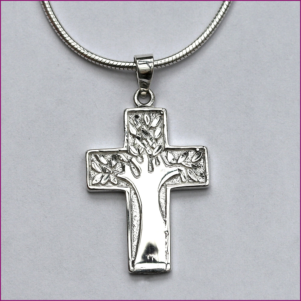 925 Silber Anhänger mit Kreuz-Lebensbaum-Kombination