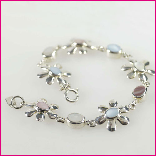 925 Silber Armband mit Blumenmotiv & Perlmutt