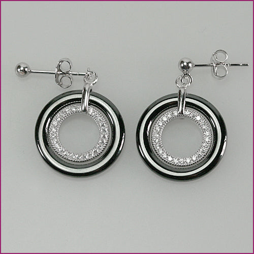 925 Silber Ohrstecker mit Zirkonia und Keramikring