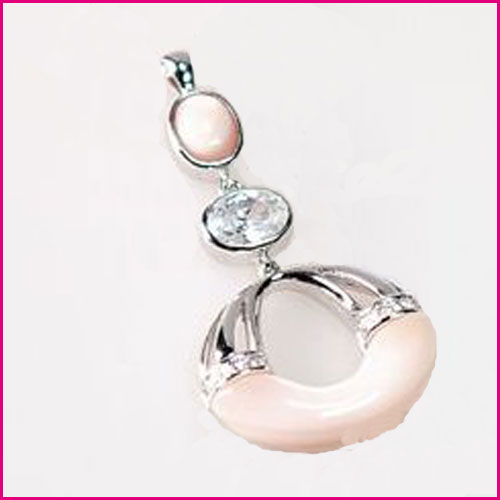 925 Silber Anhänger mit Rosa Perlmutt und Weißem Zirkonia