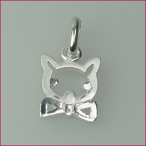 925 Silber Anhänger mit Katzen-Kopf und Fliege