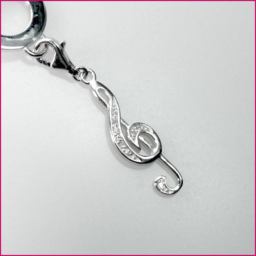 925 Silber Charm Anhänger mit Notenschlüssel & Kristallsteinen