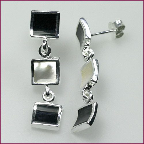 925 Silber Ohrstecker mit Onyx und Perlmutt