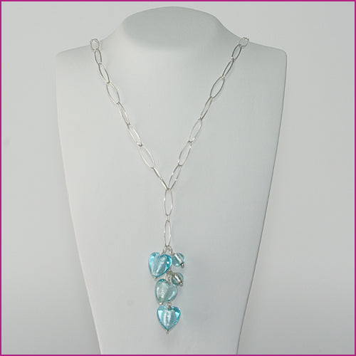 925 Silber Collier mit Murano-Glasherzen