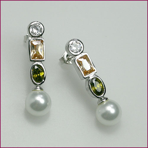 925 Silber Ohrstecker mit Zirkonia und  synthetischer Perle