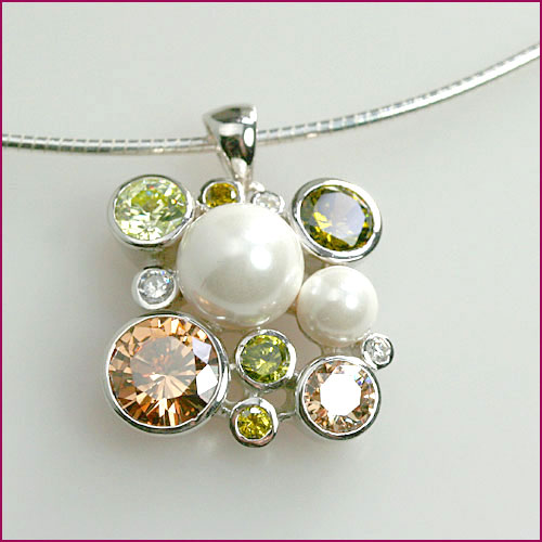 925 Silber Anhänger mit synthetischer Perle und Zirkonia