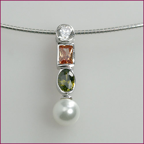 925 Silber Anhänger mit synthetischer Perle und Zirkonia