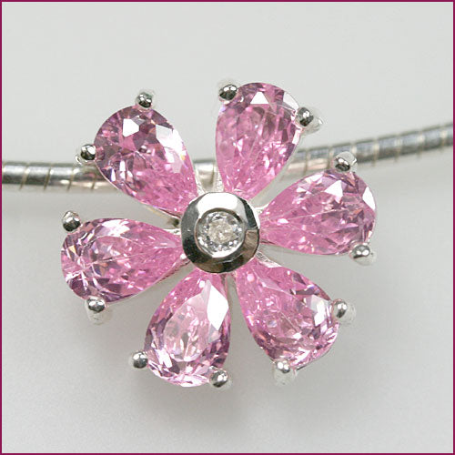 925 Silber Anhänger mit Blumenmotiv & Rosa Zirkonia