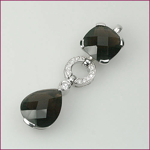 925 Silber Anhänger mit braunem und weißem Zirkonia