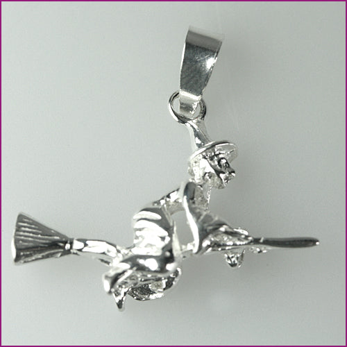925 Silber Anhänger Hexe auf Besen