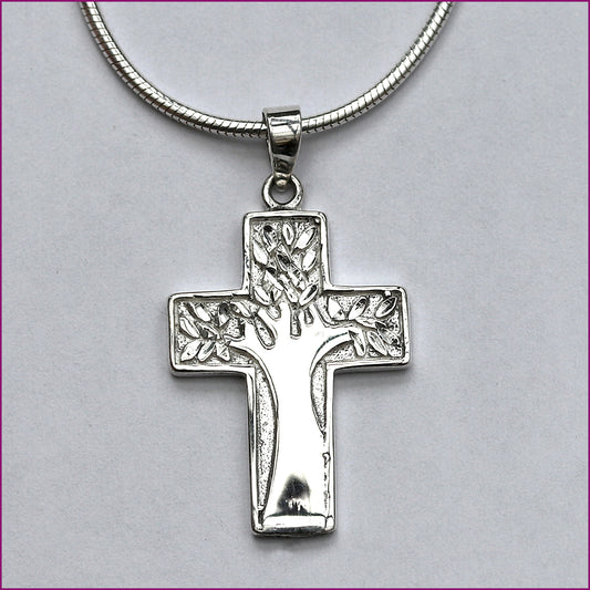 925 Silber Anhänger mit Kreuz-Lebensbaum-Kombination